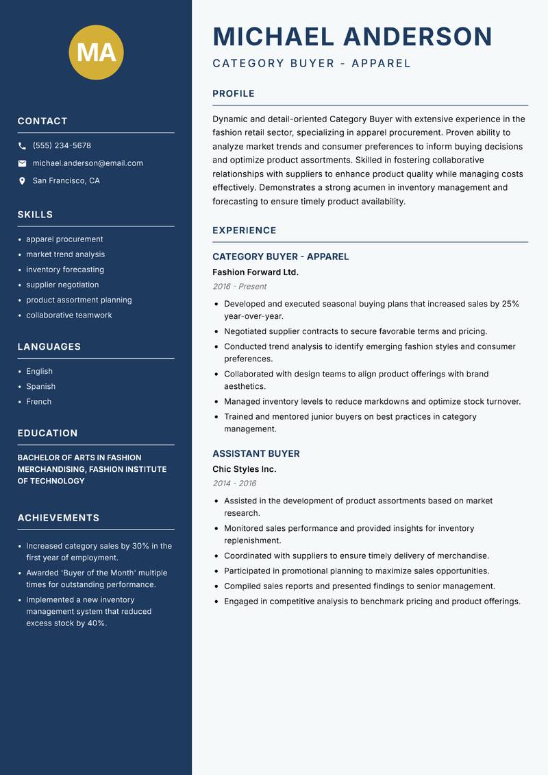 Category Buyer resume sample — Category Buyer - Apparel focus