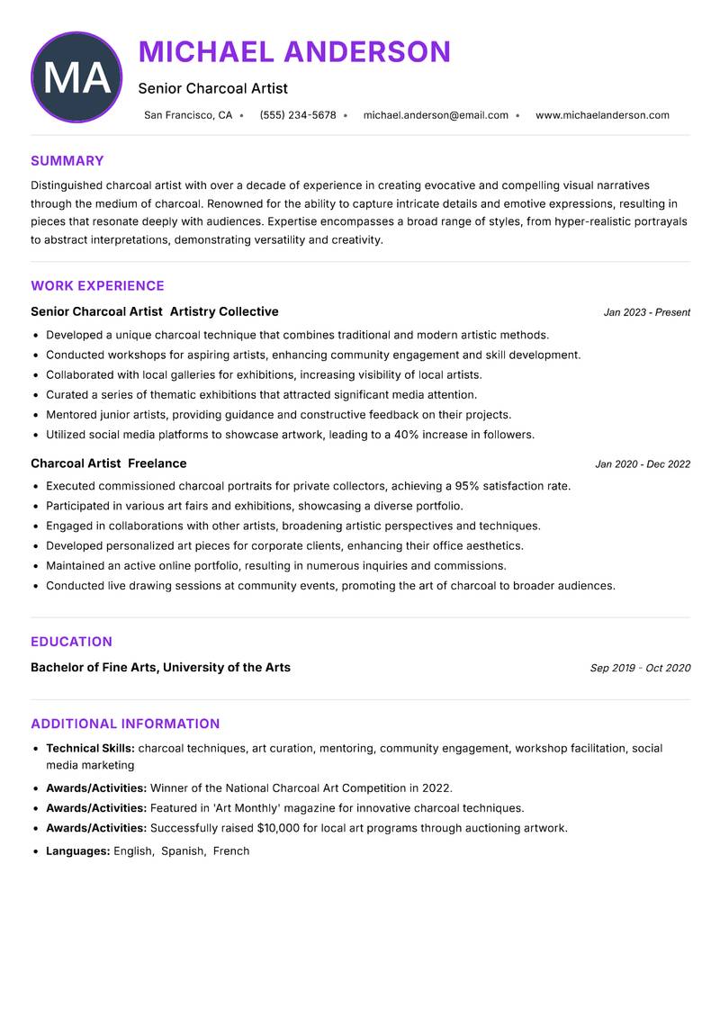 Charcoal Artist resume example
