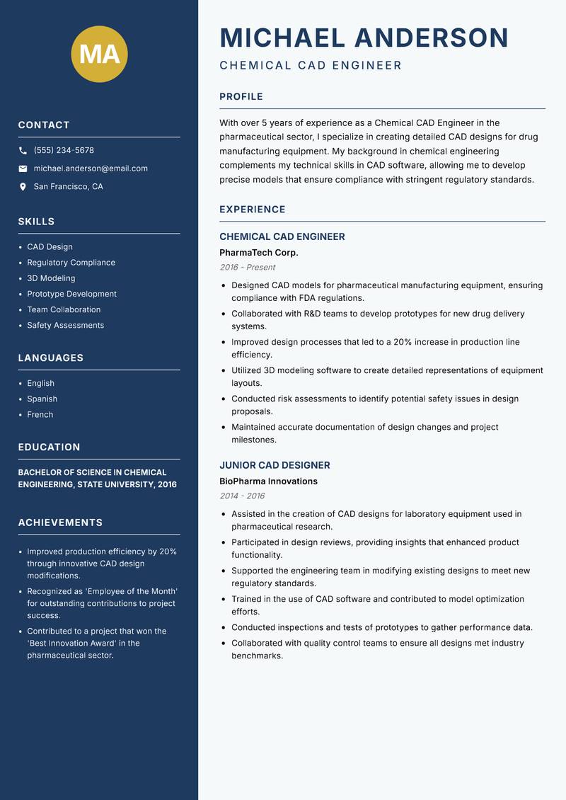 Chemical CAD Engineer resume sample — Chemical CAD Engineer focus