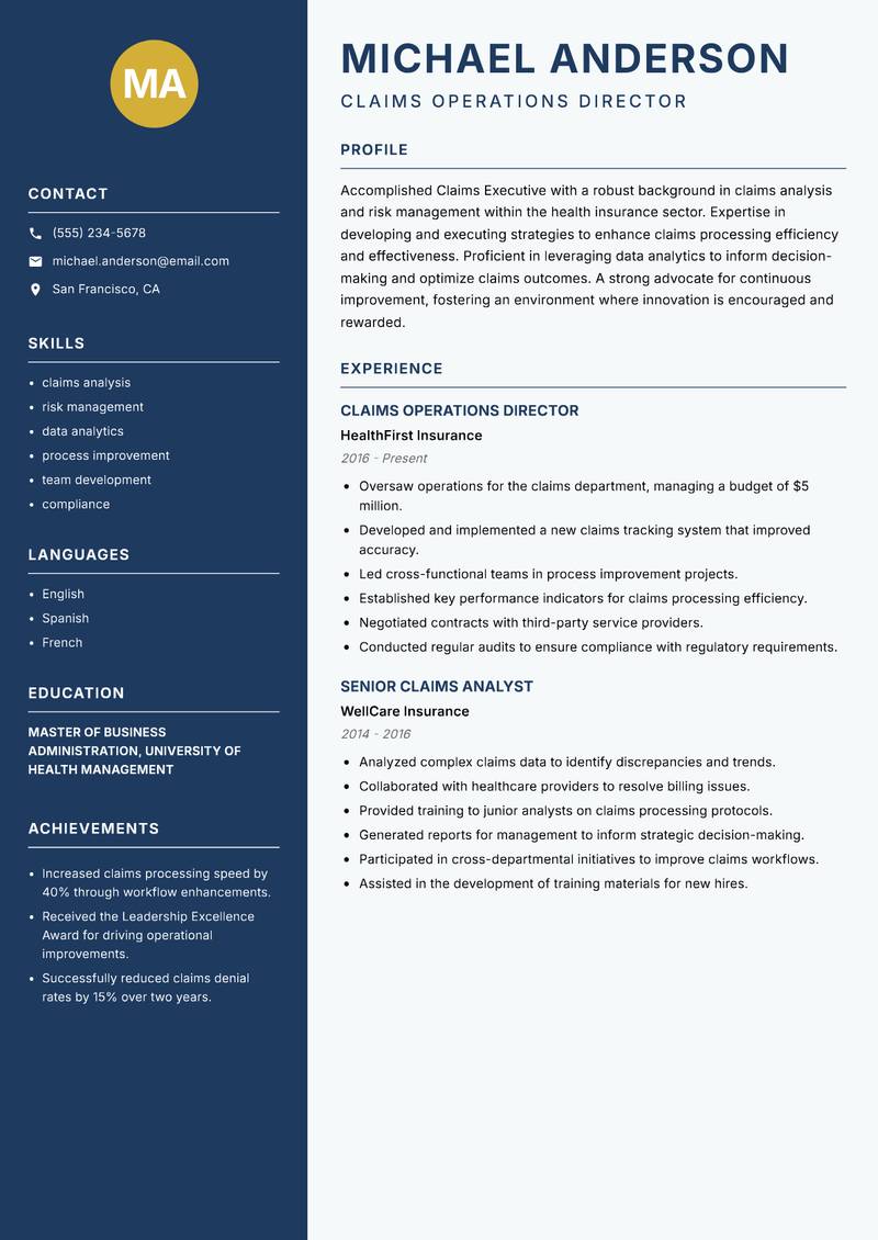 Claims Executive resume sample — Claims Operations Director focus