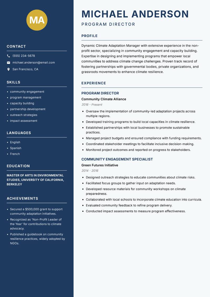 Climate Adaptation Manager resume sample — Program Director focus