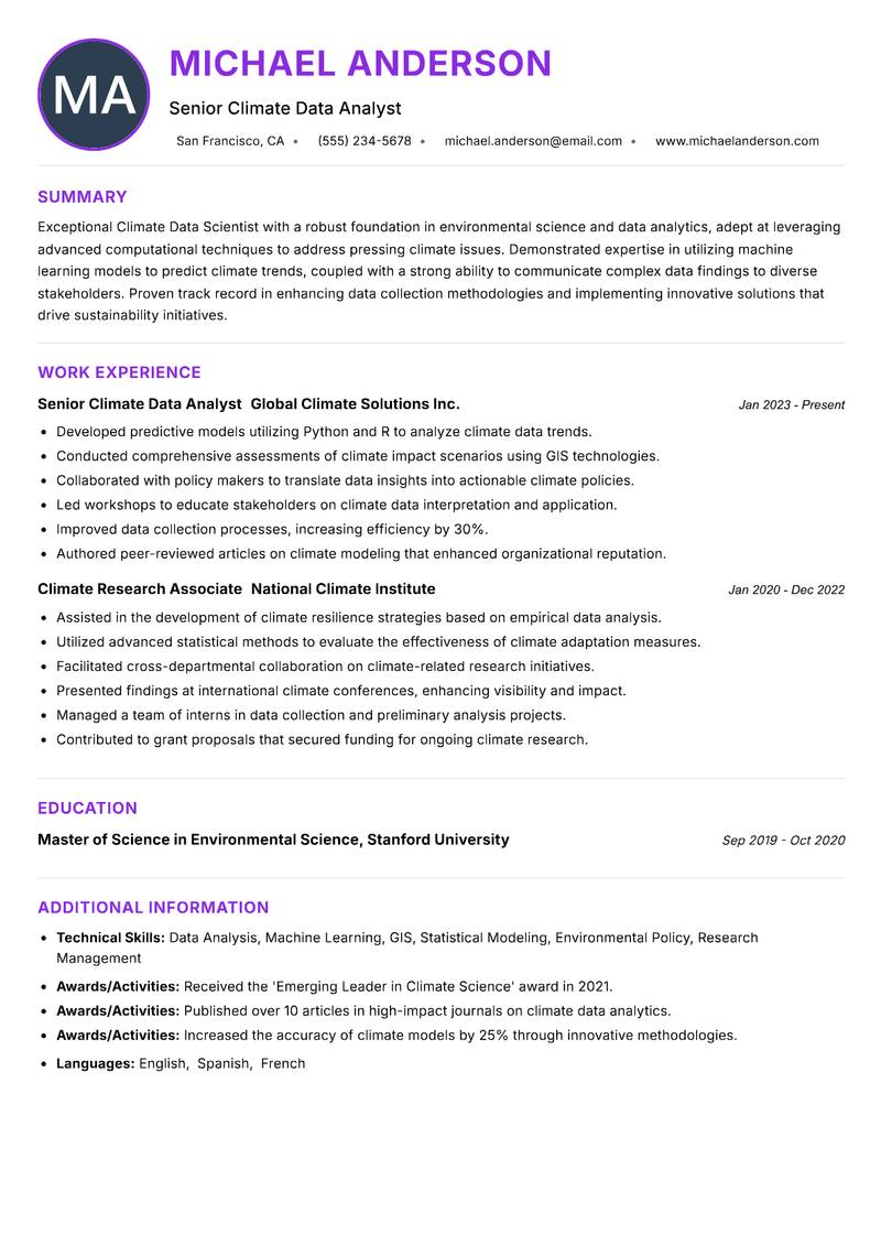 Climate Data Scientist resume example