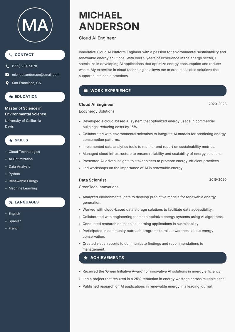 Cloud AI Platform Engineer resume sample — Cloud AI Engineer focus