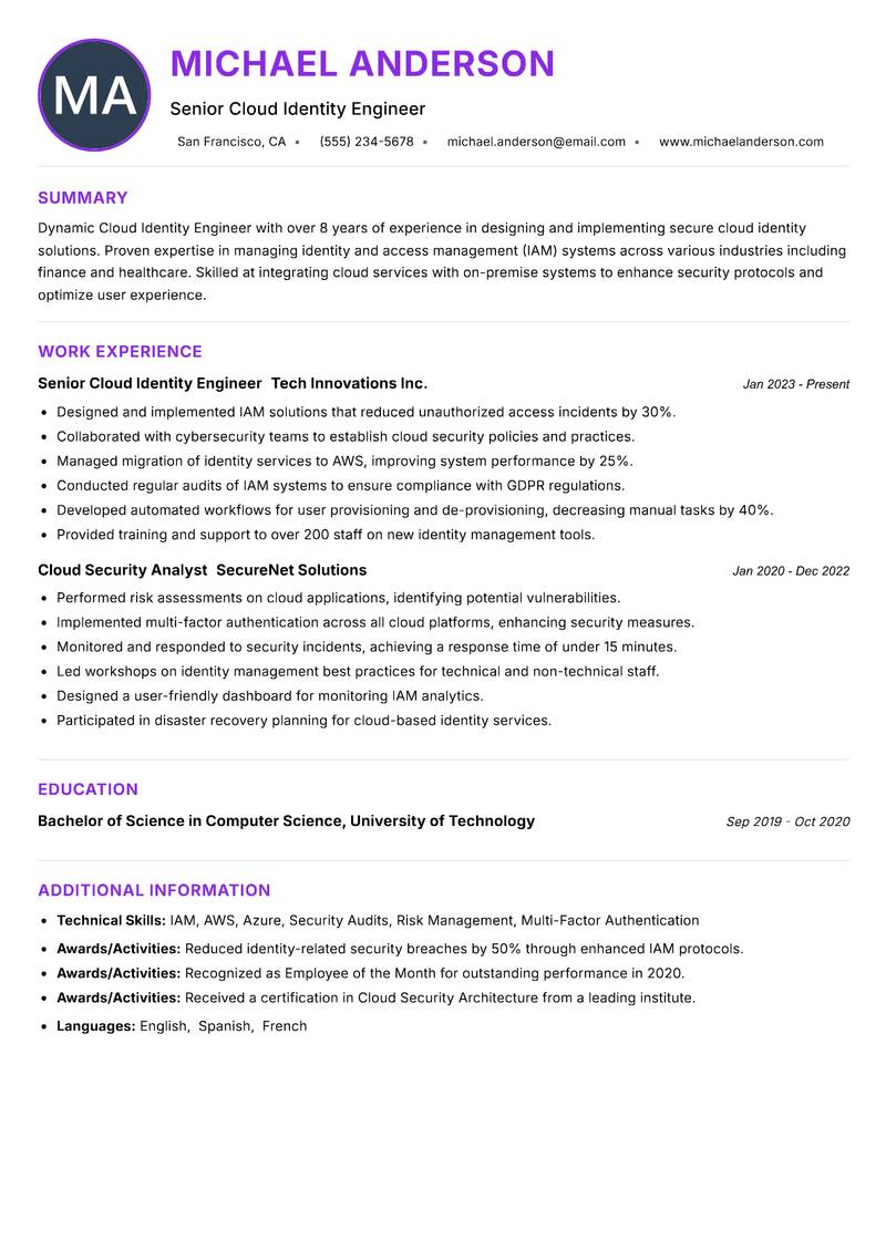 Cloud Identity Engineer resume example