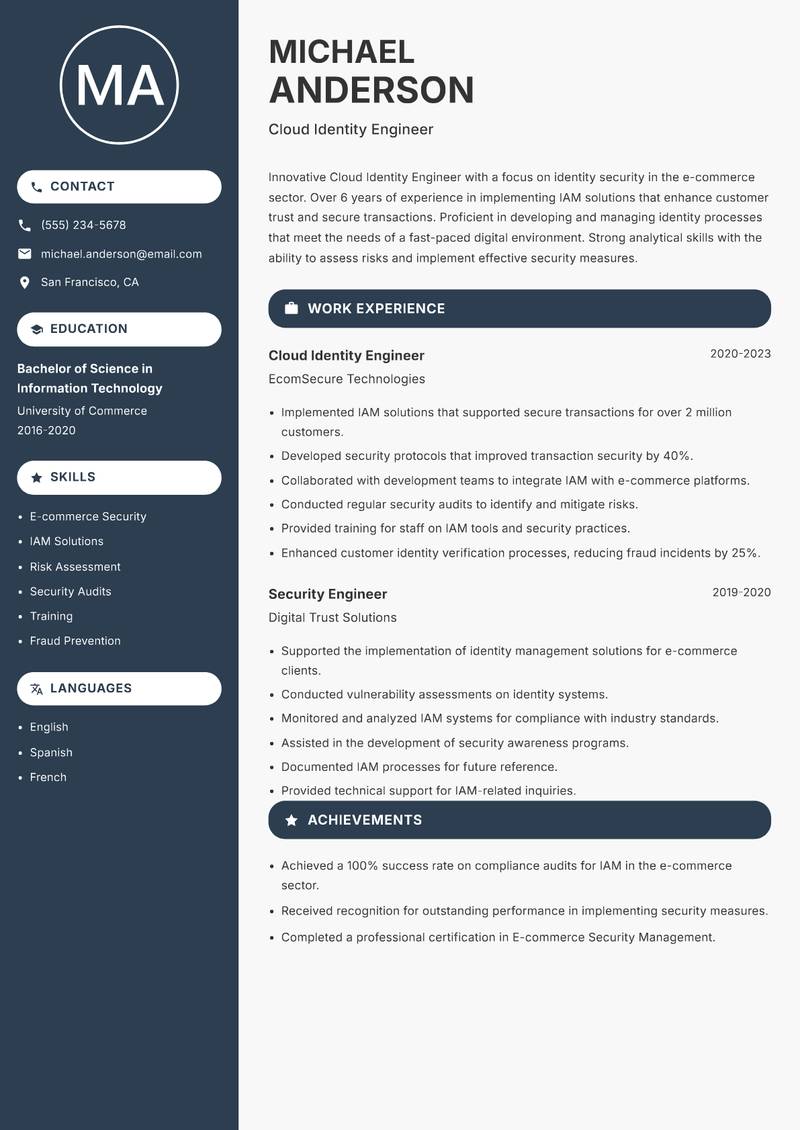 Cloud Identity Engineer resume sample — Cloud Identity Engineer focus