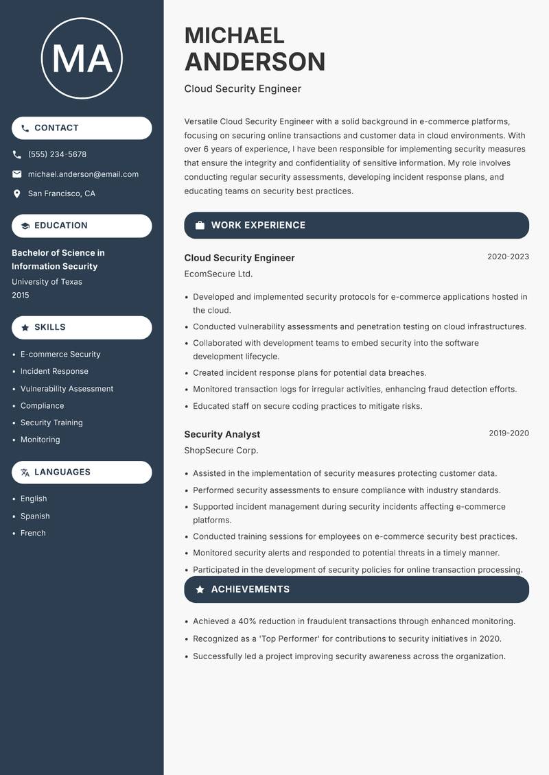 Cloud Security Engineer resume sample — Cloud Security Engineer focus