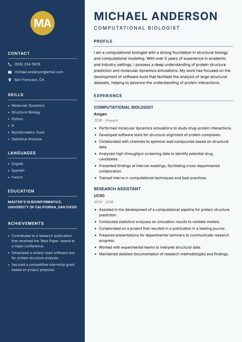 Computational Biologist resume sample — Computational Biologist focus