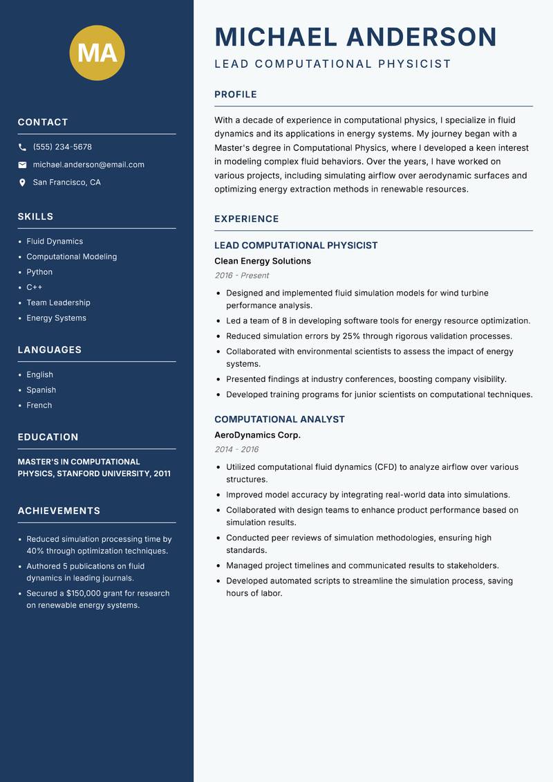 Computational Physicist resume sample — Lead Computational Physicist focus