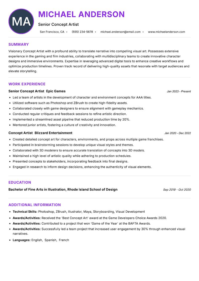 Concept Artist resume example