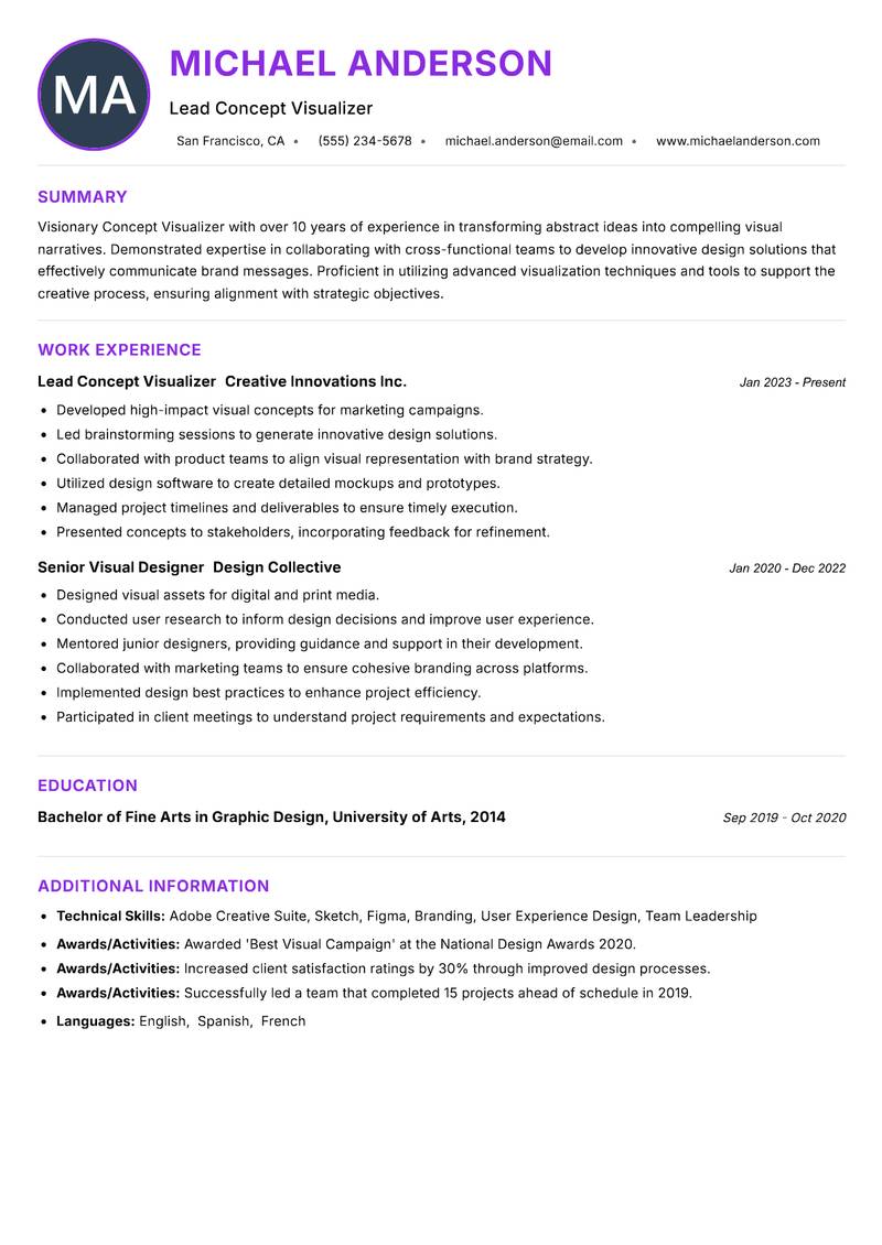 Concept Visualizer resume example