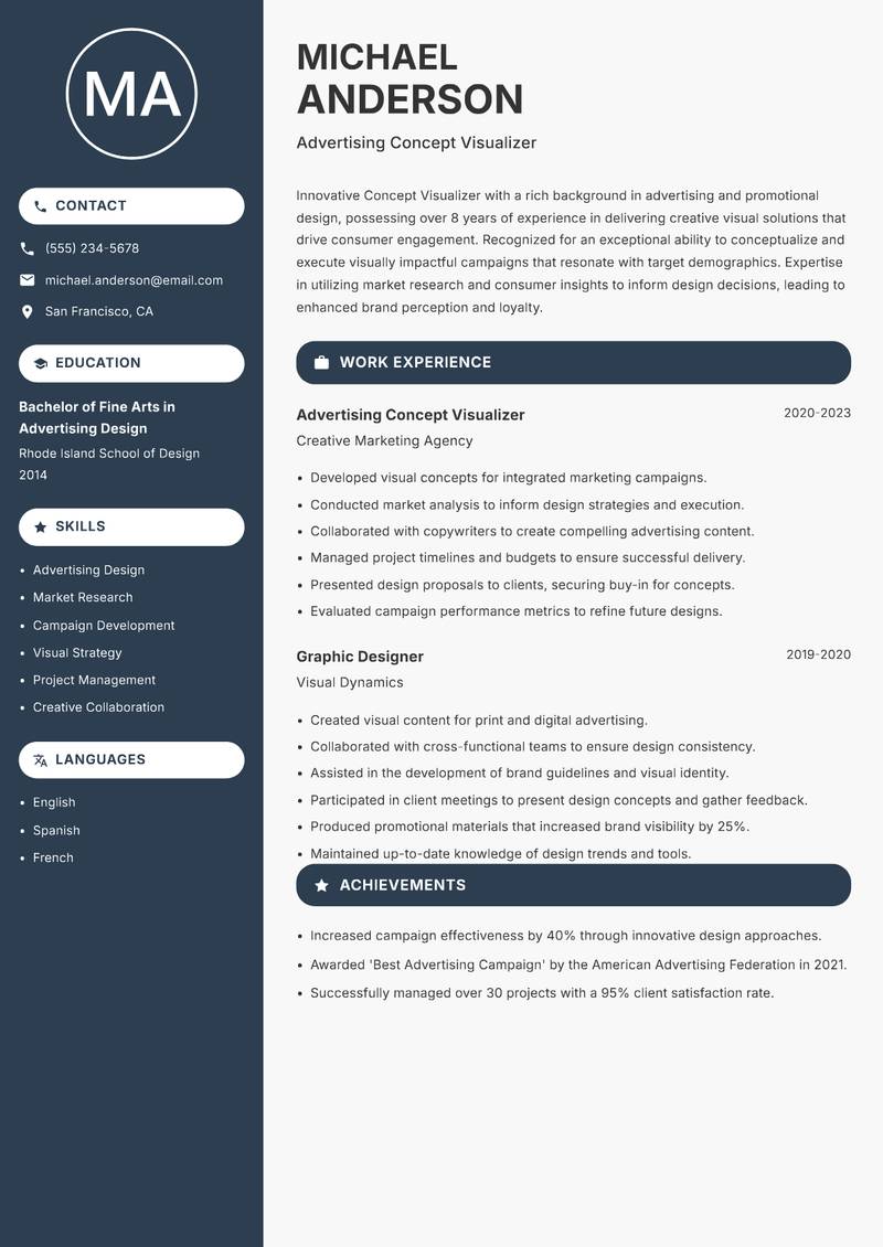 Concept Visualizer resume sample — Advertising Concept Visualizer focus