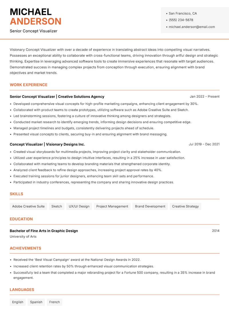 Concept Visualizer resume sample — Senior Concept Visualizer focus