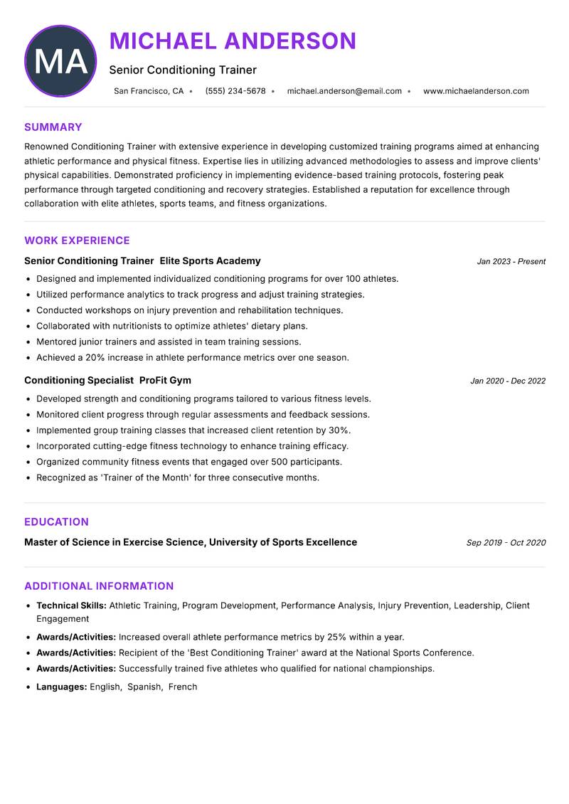 Conditioning Trainer resume example