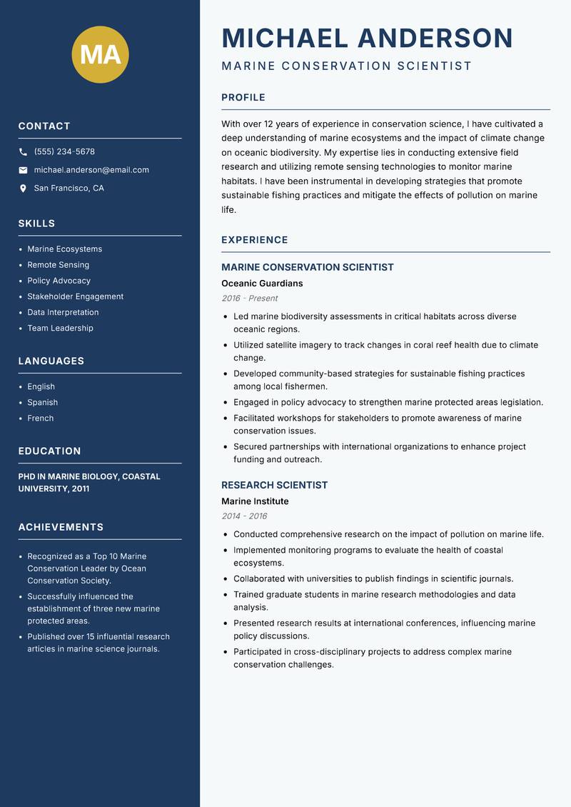Conservation Scientist resume sample — Marine Conservation Scientist focus