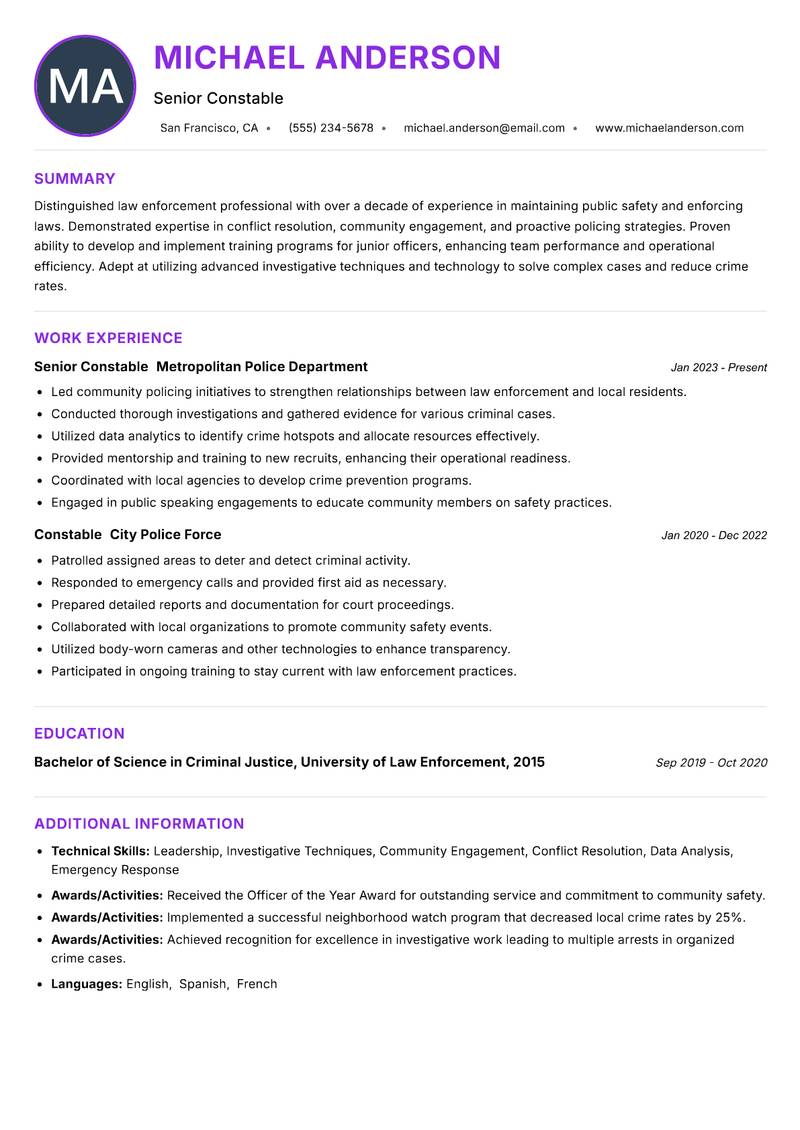 Constable resume example