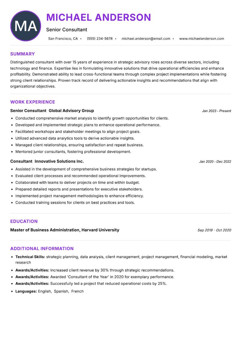 Consul resume example