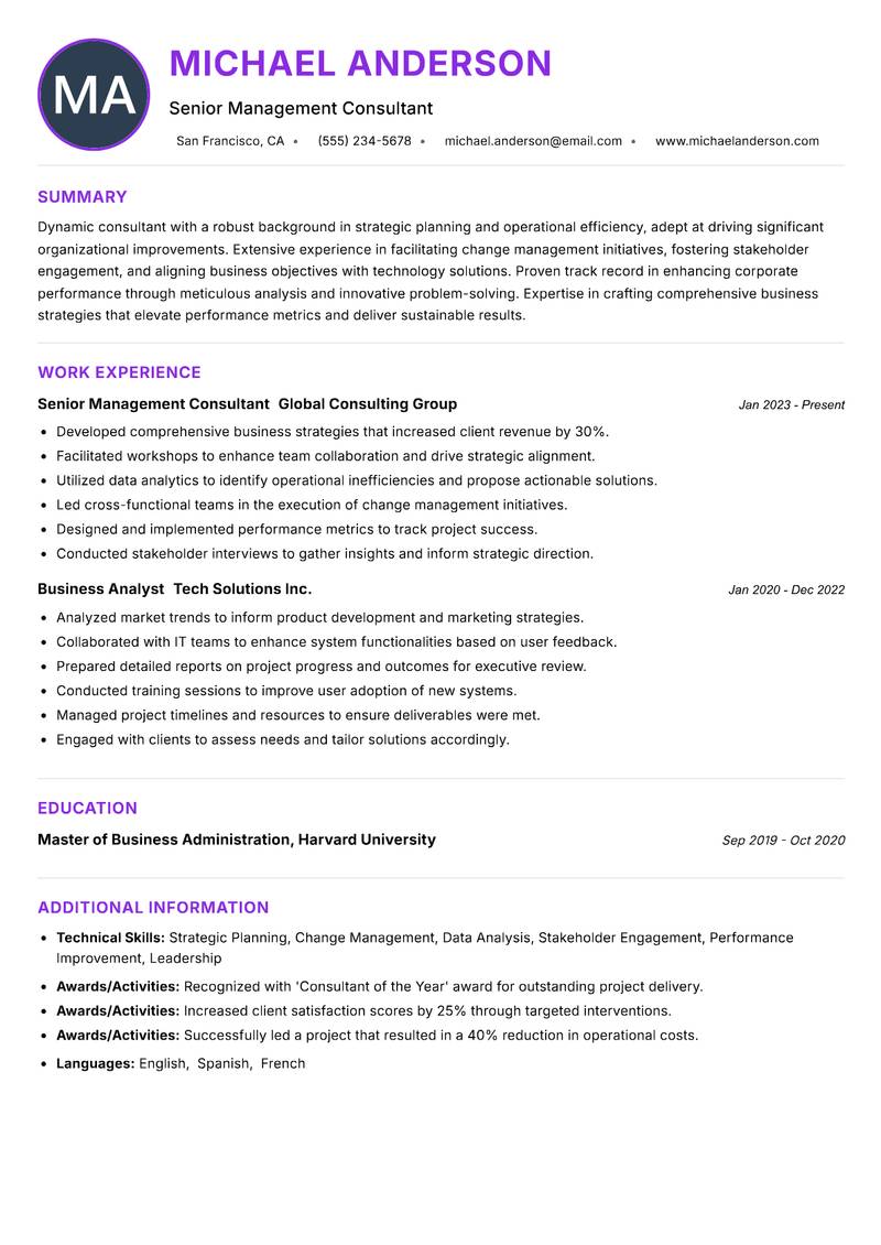 Consultant resume example
