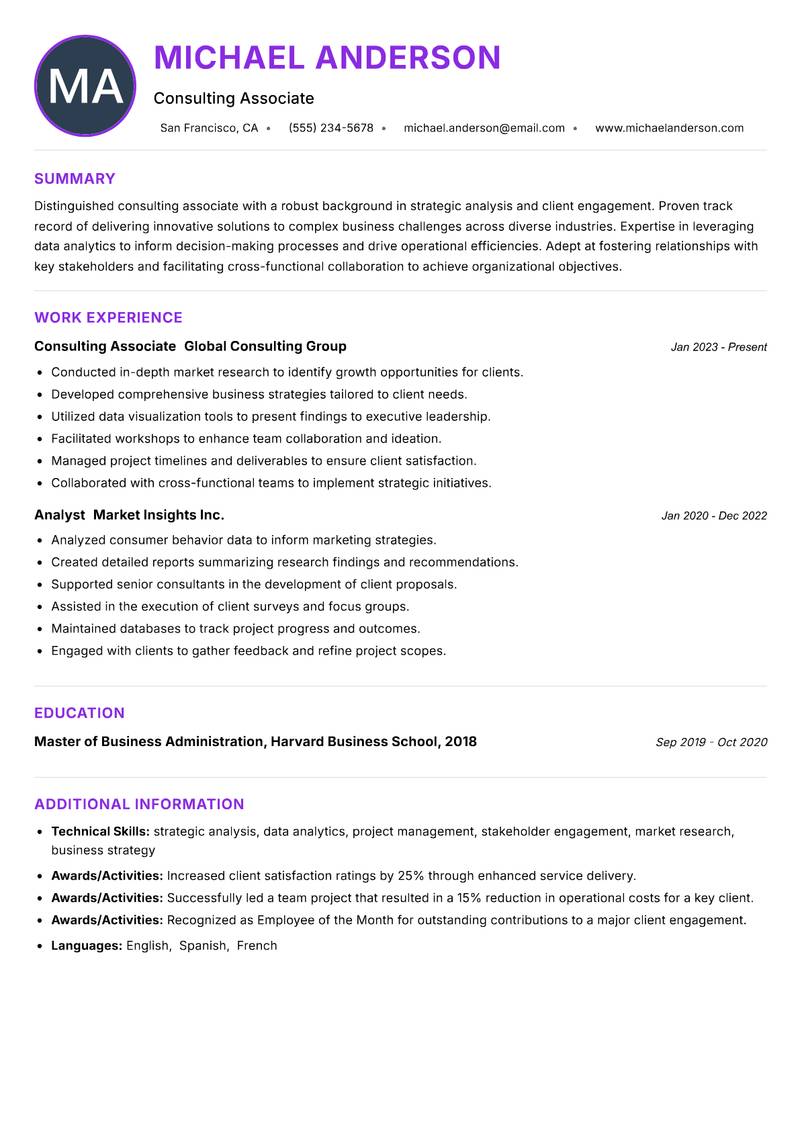 Consulting Associate resume example