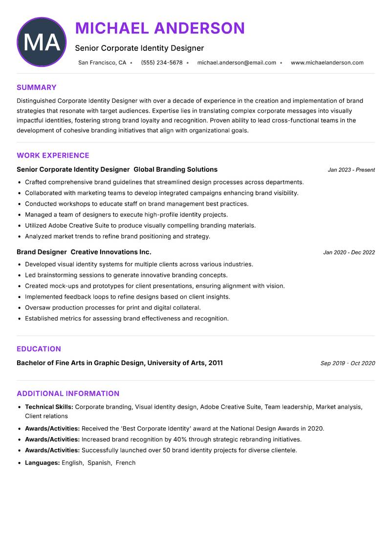 Corporate Identity Designer resume example