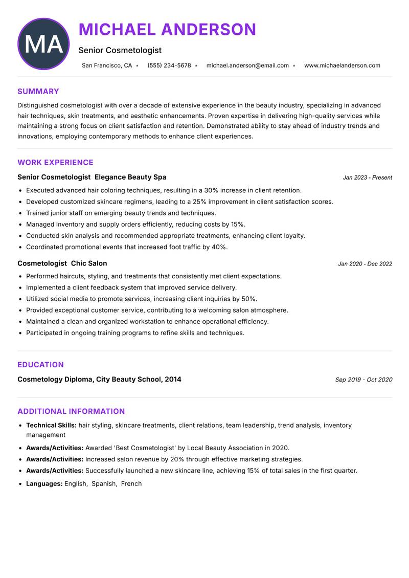 Cosmetologist resume example