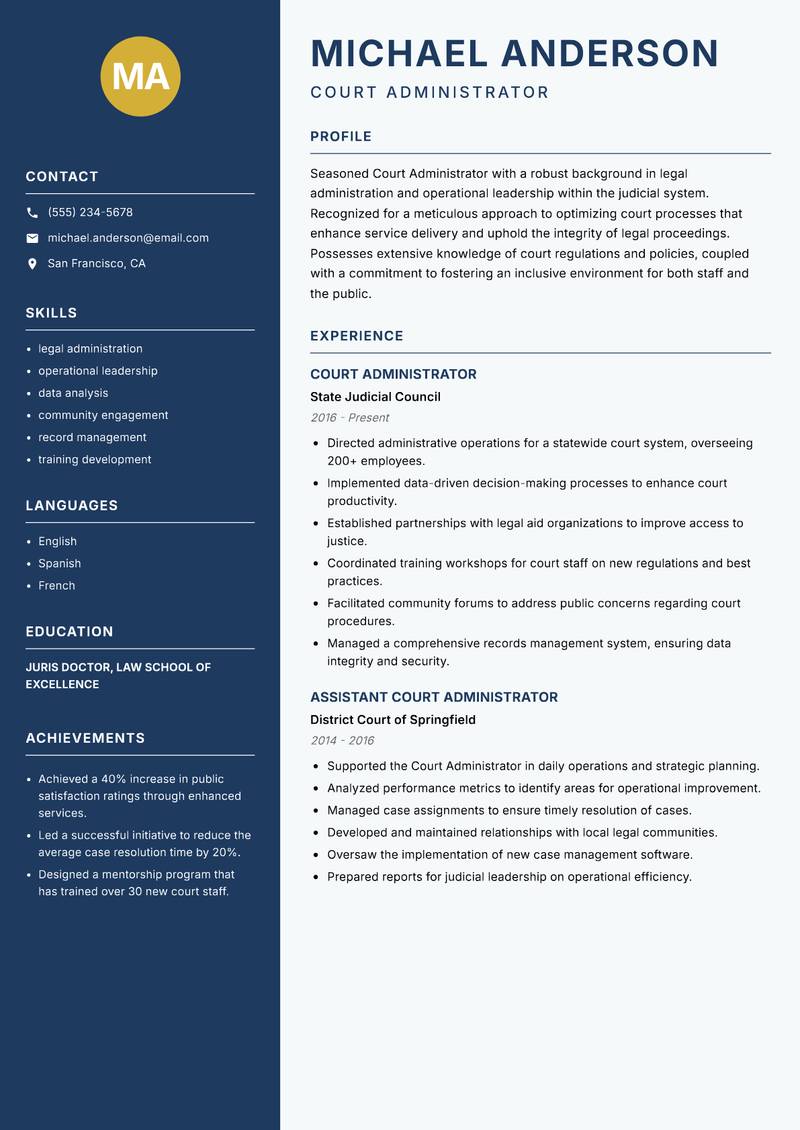 Court Administrator resume sample — Court Administrator focus