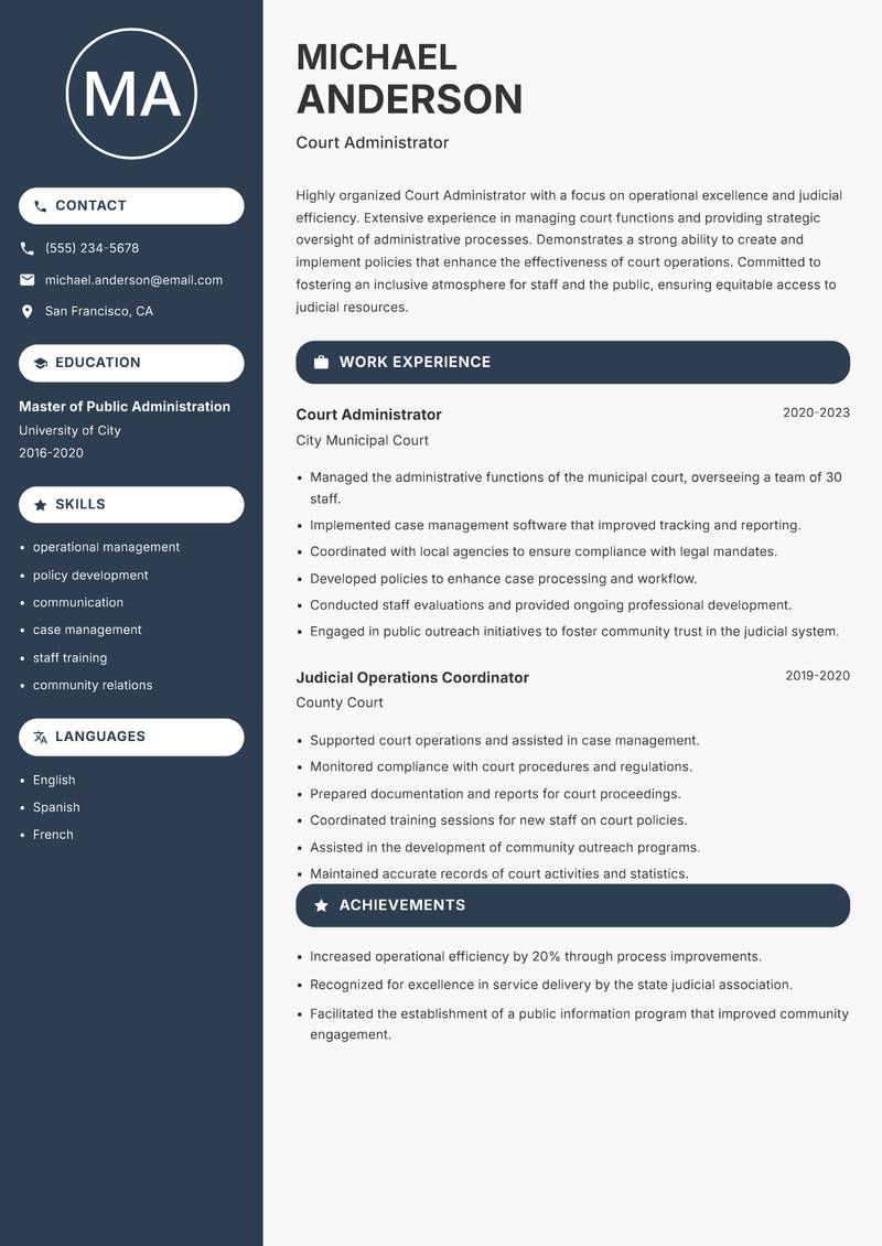 Court Administrator resume sample — Court Administrator focus