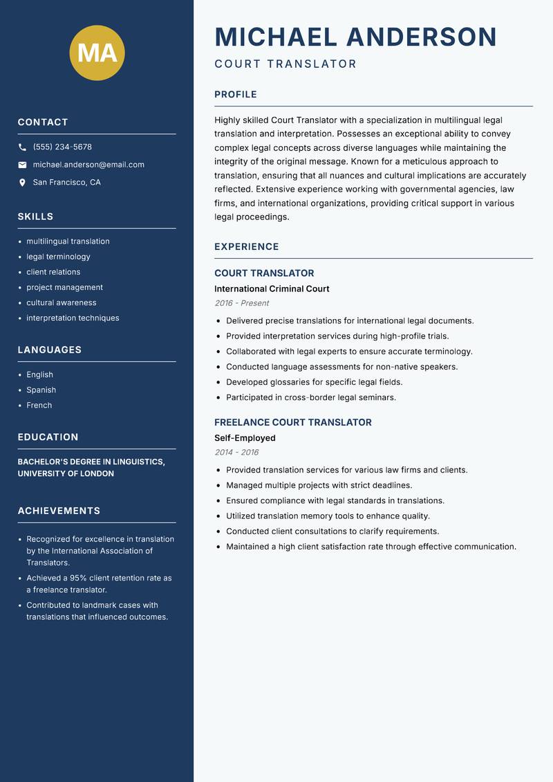 Court Translator resume sample — Court Translator focus