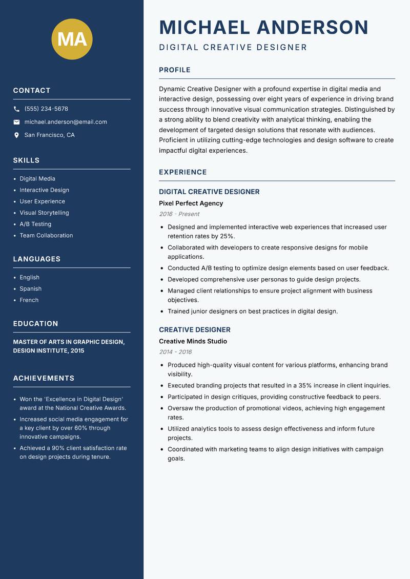 Creative Designer resume sample — Digital Creative Designer focus