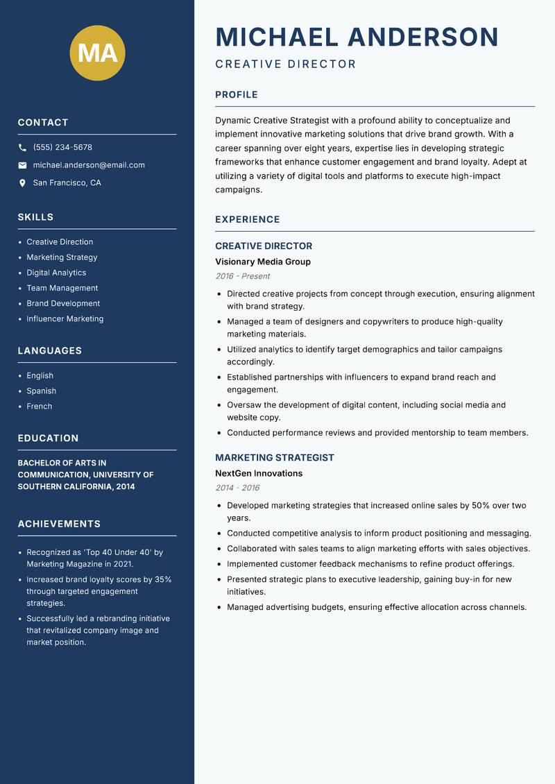 Creative Strategist resume sample — Creative Director focus