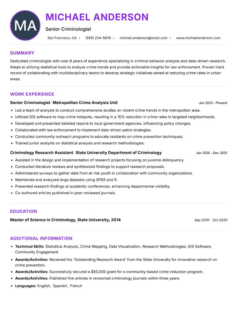 Criminologist resume example