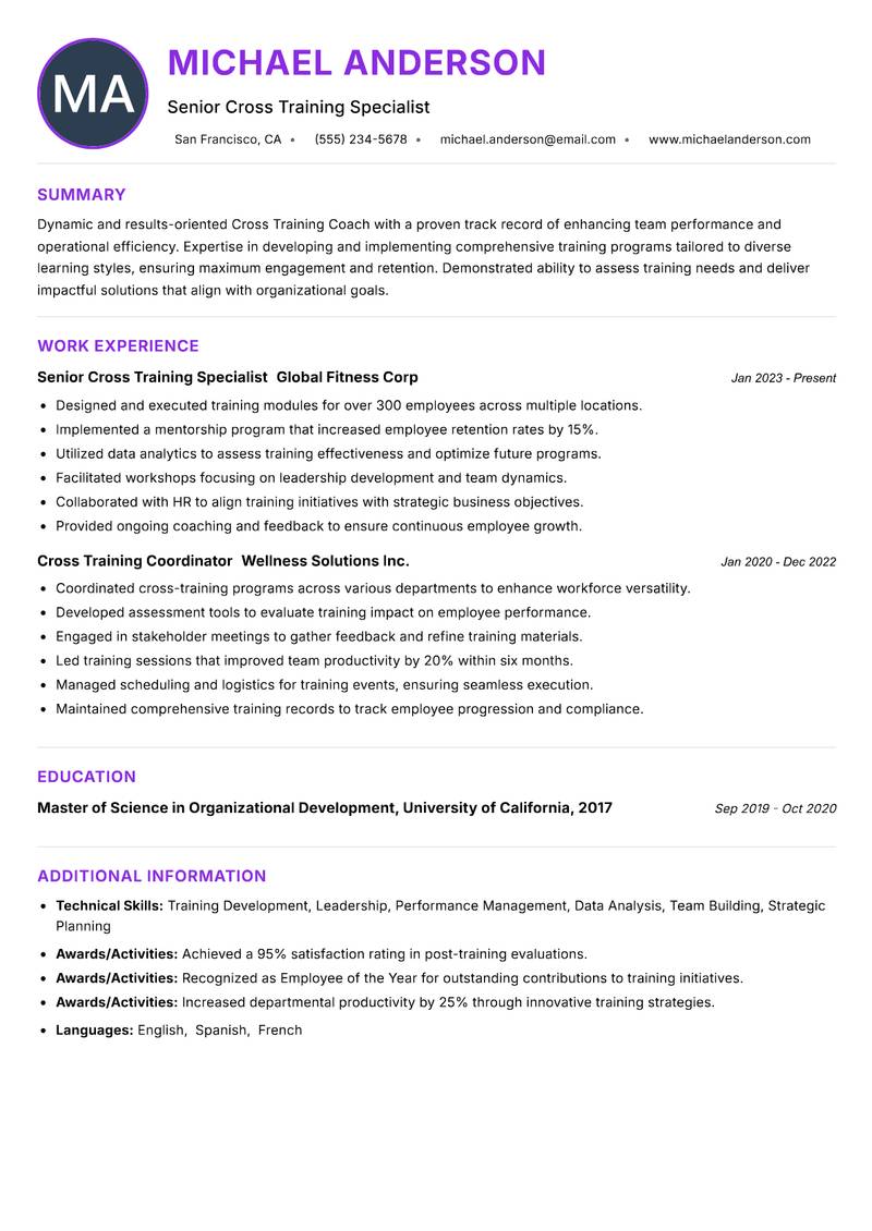 Cross Training Coach resume example