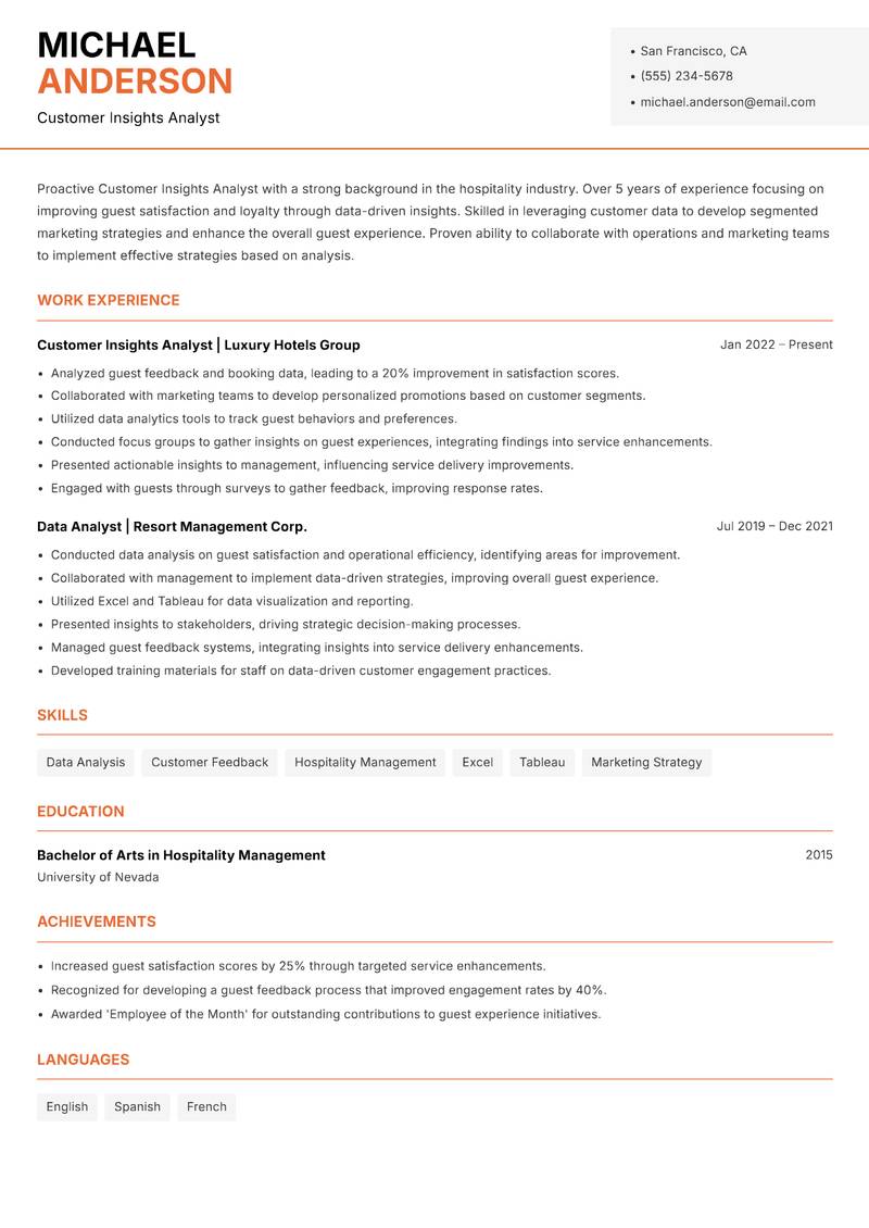 Customer Insights Analyst resume sample — Customer Insights Analyst focus