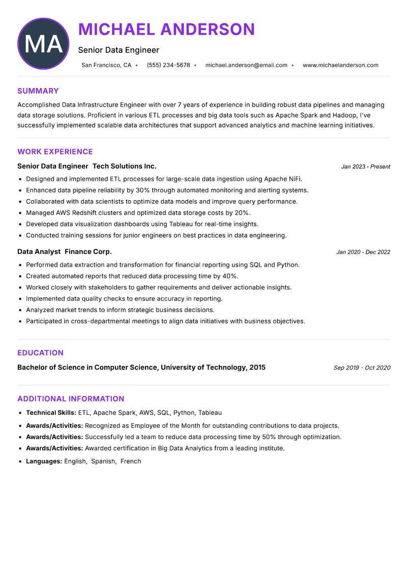 Data Infrastructure Engineer resume example