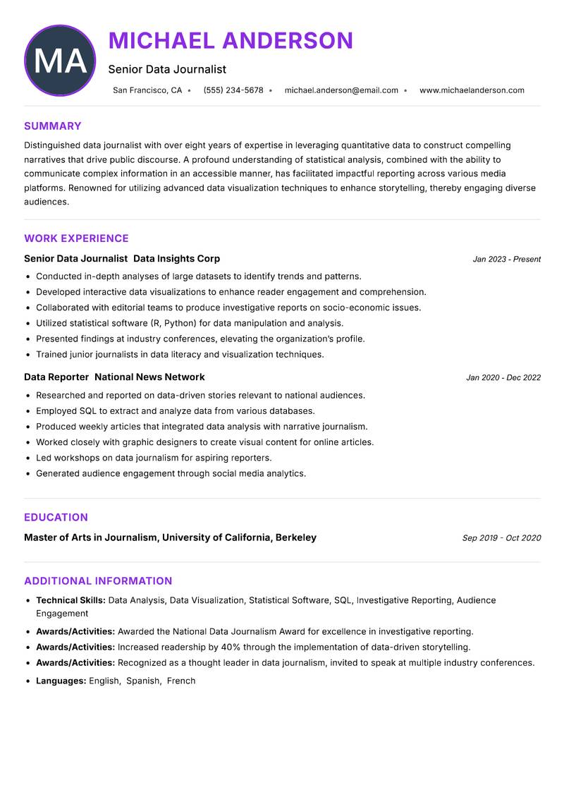 Data Journalist resume example