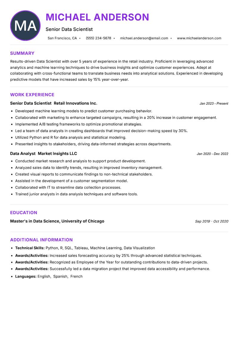Data Scientist resume example