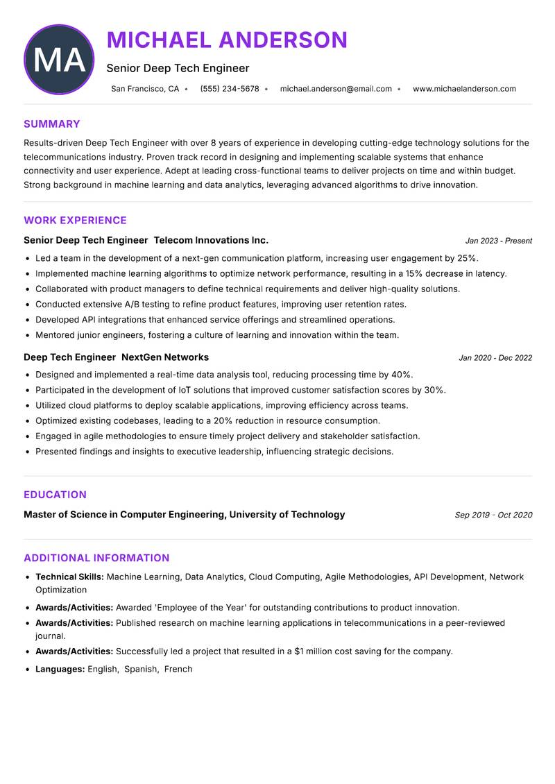 Deep Tech Engineer resume example