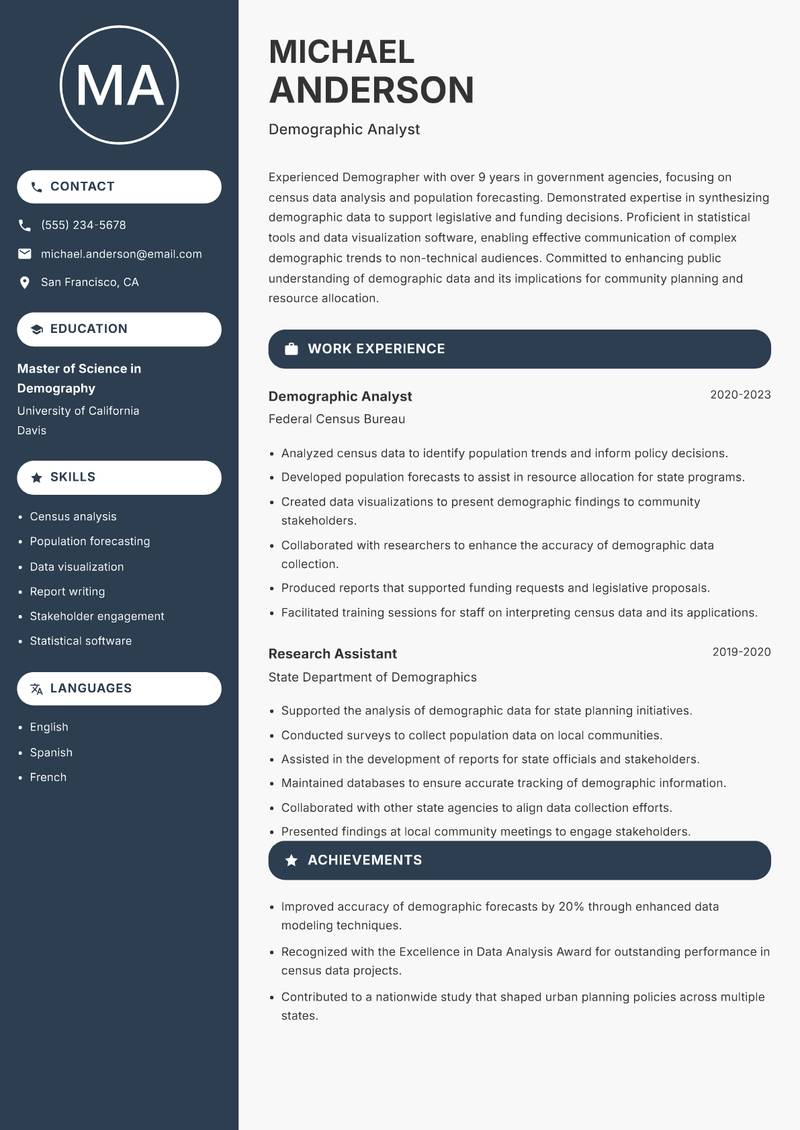 Demographer resume sample — Demographic Analyst focus