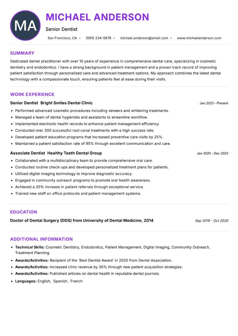 Dental Practitioner resume example