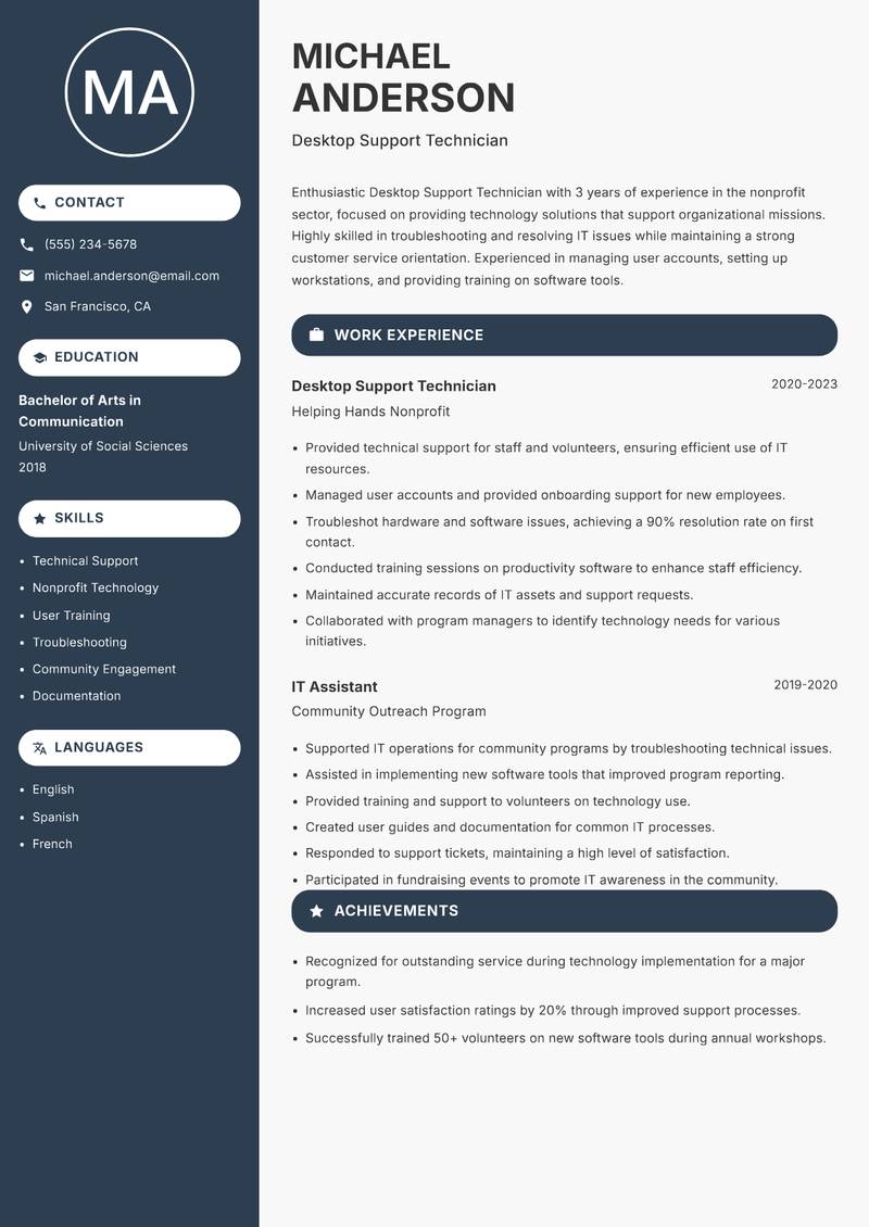 Desktop Support Technician resume sample — Desktop Support Technician focus