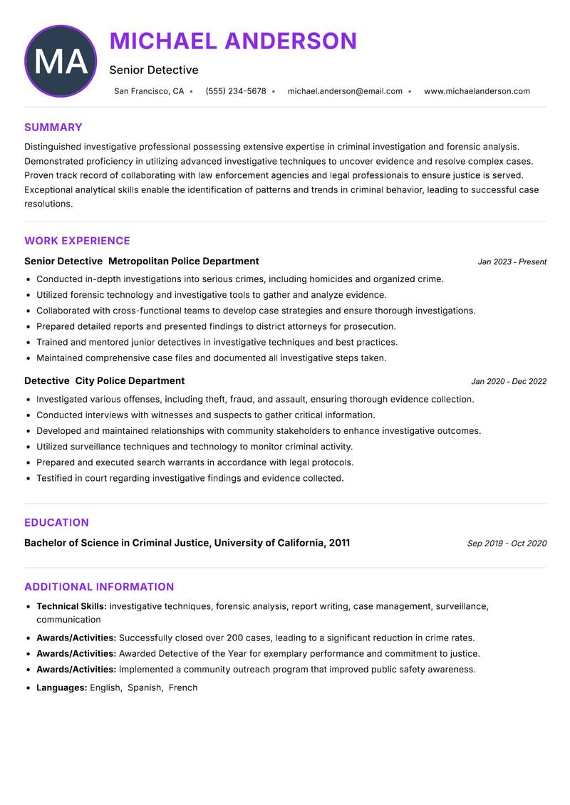 Detective resume example