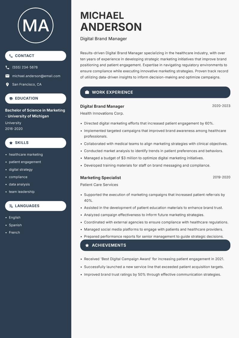 Digital Brand Manager resume sample — Digital Brand Manager focus