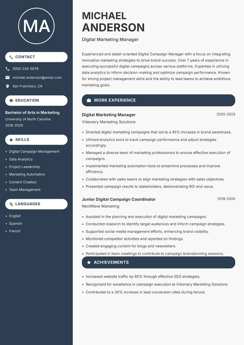Digital Campaign Manager resume sample — Digital Marketing Manager focus