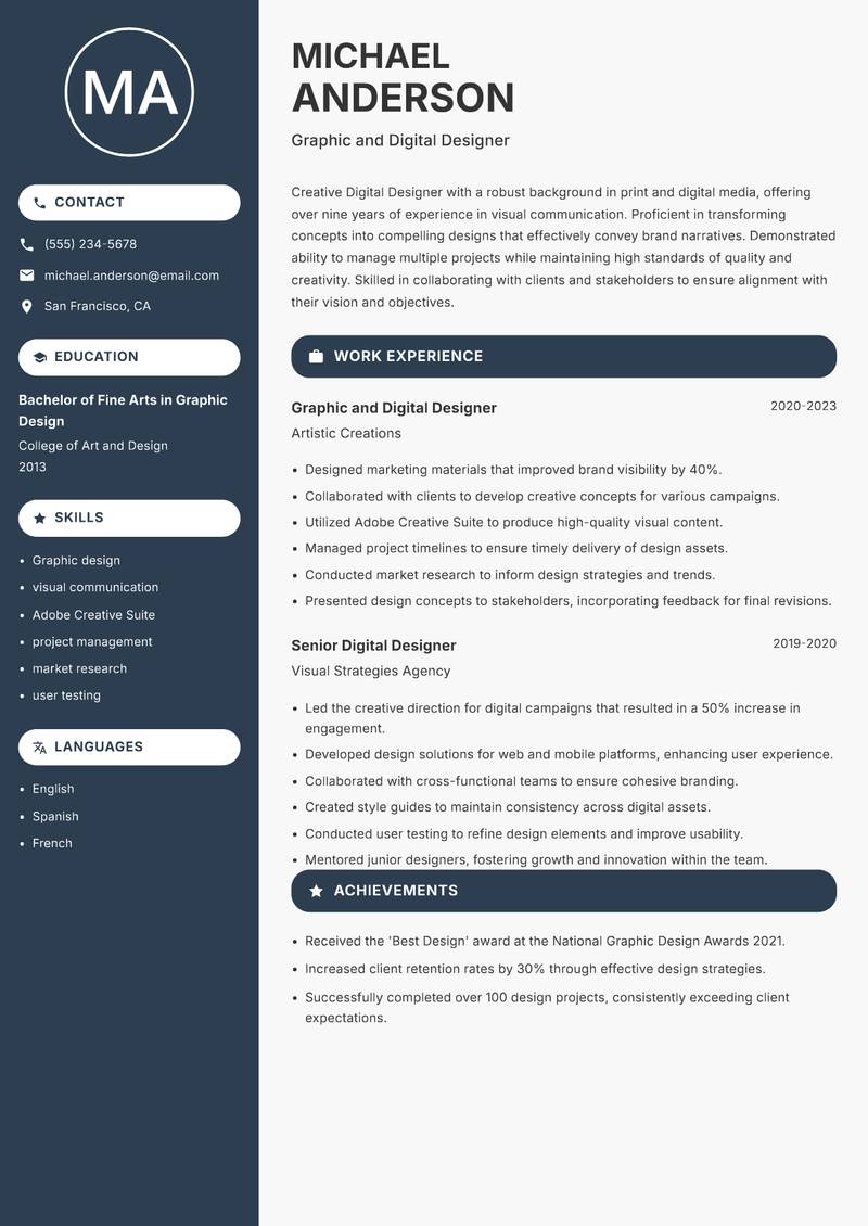 Digital Designer resume sample — Graphic and Digital Designer focus