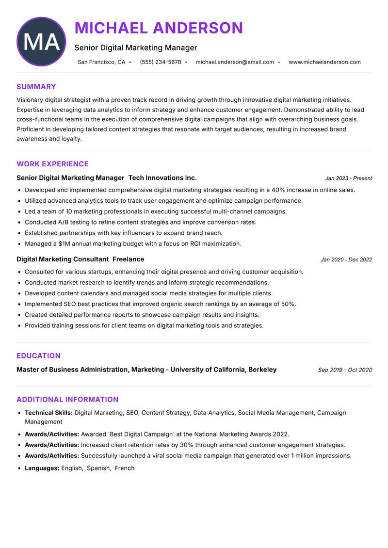 Digital Growth Consultant resume example