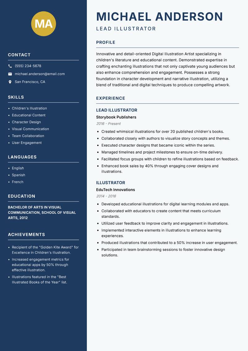 Digital Illustration Artist resume sample — Lead Illustrator focus
