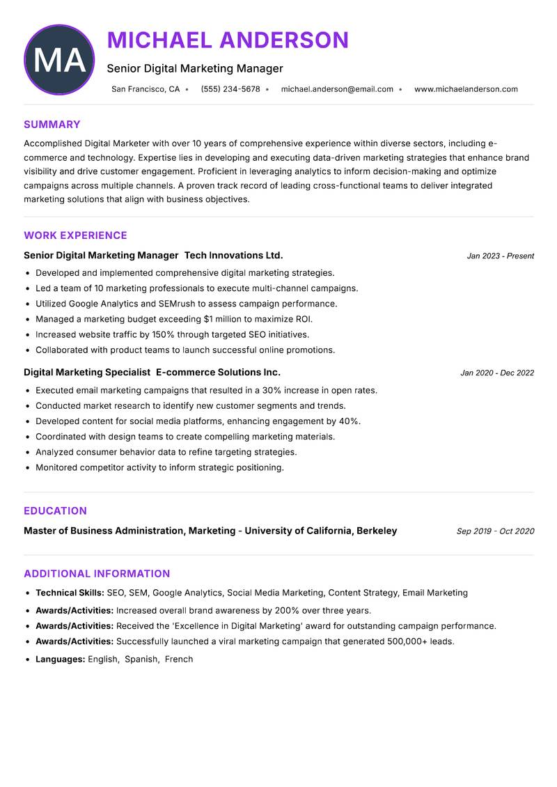 Digital Marketer resume example