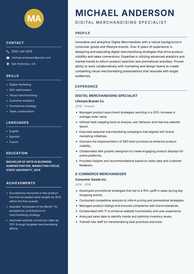 Digital Merchandiser resume sample — Digital Merchandising Specialist focus