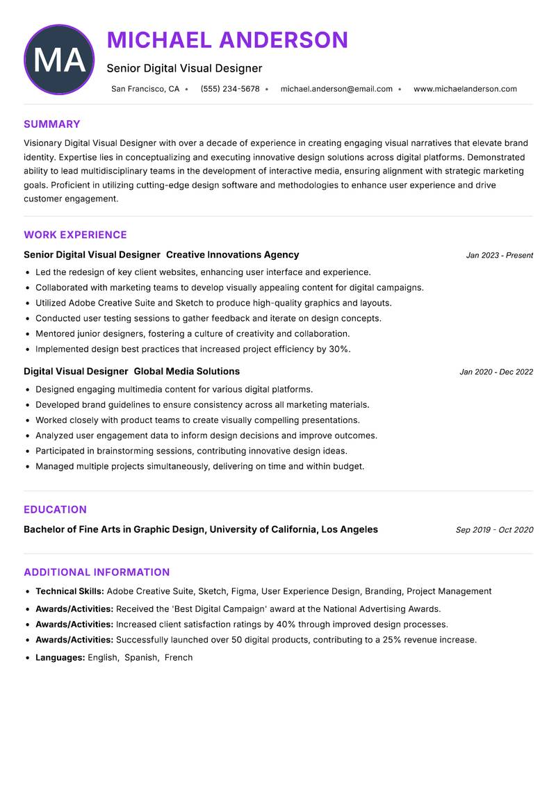 Digital Visual Designer resume example