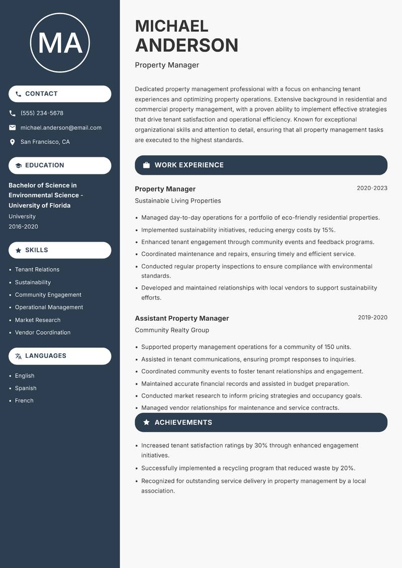 Director of Property Management resume sample — Property Manager focus