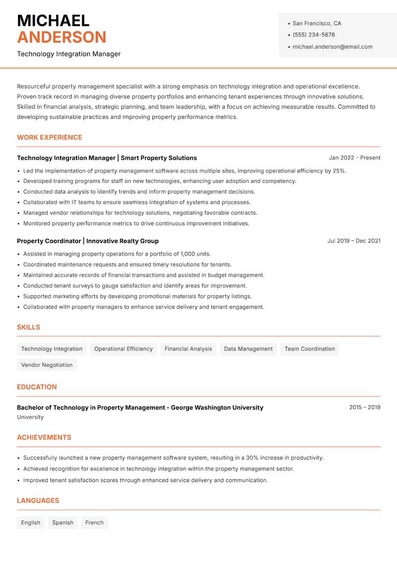 Director of Property Management resume sample — Technology Integration Manager focus